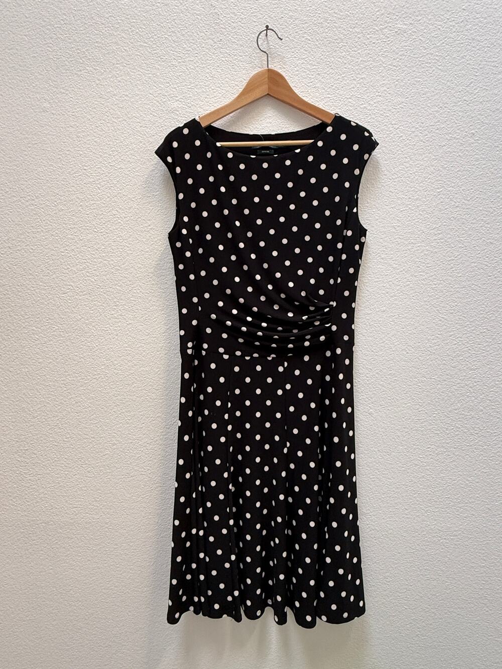 NWT Lauren Ralph Lauren Polka Dot Ruched Jersey A-Line Dress Black Size 12